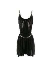 Robe courte plissée à découpes et ornée de chaînes - Noir