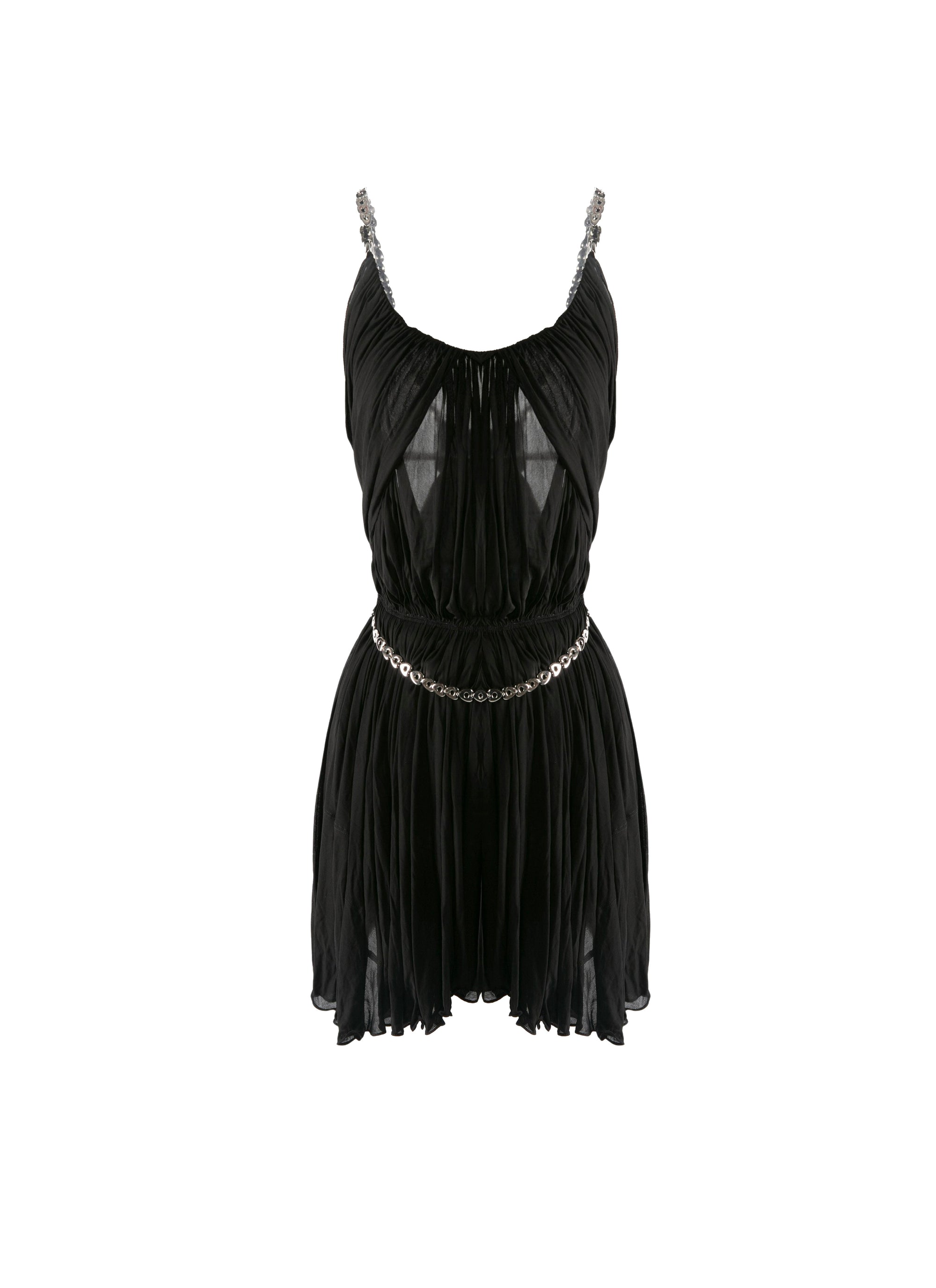 Robe courte plissée à découpes et ornée de chaînes - Noir