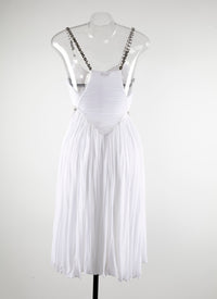 Pleated dress with cut-outs and chains - Optic White