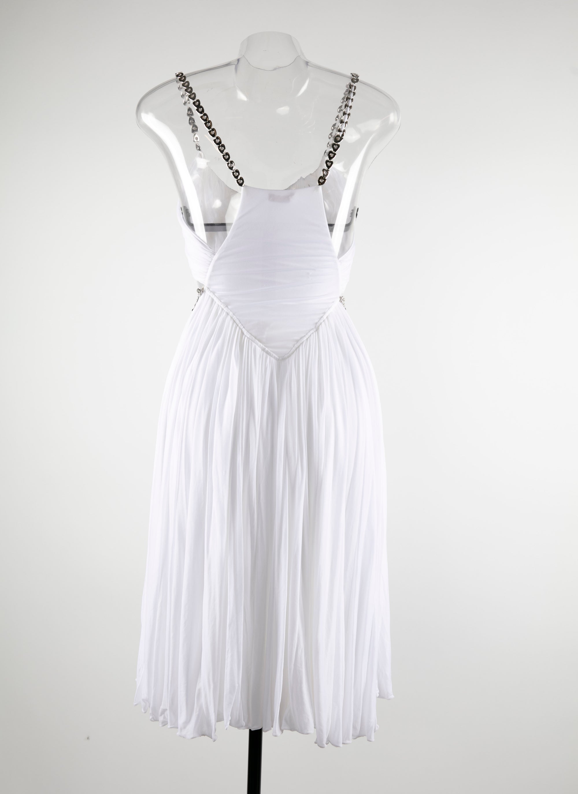 Pleated dress with cut-outs and chains - Optic White