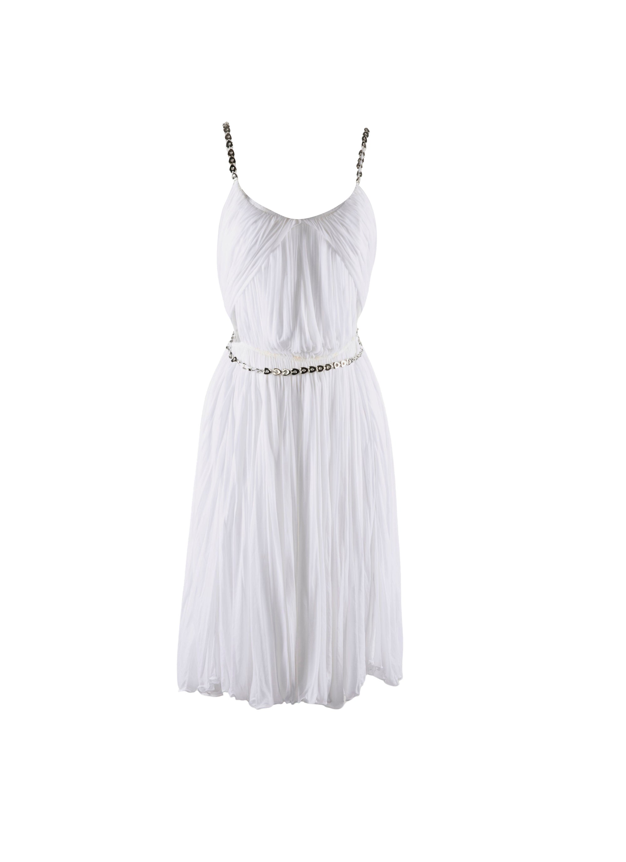 Pleated dress with cut-outs and chains - Optic White
