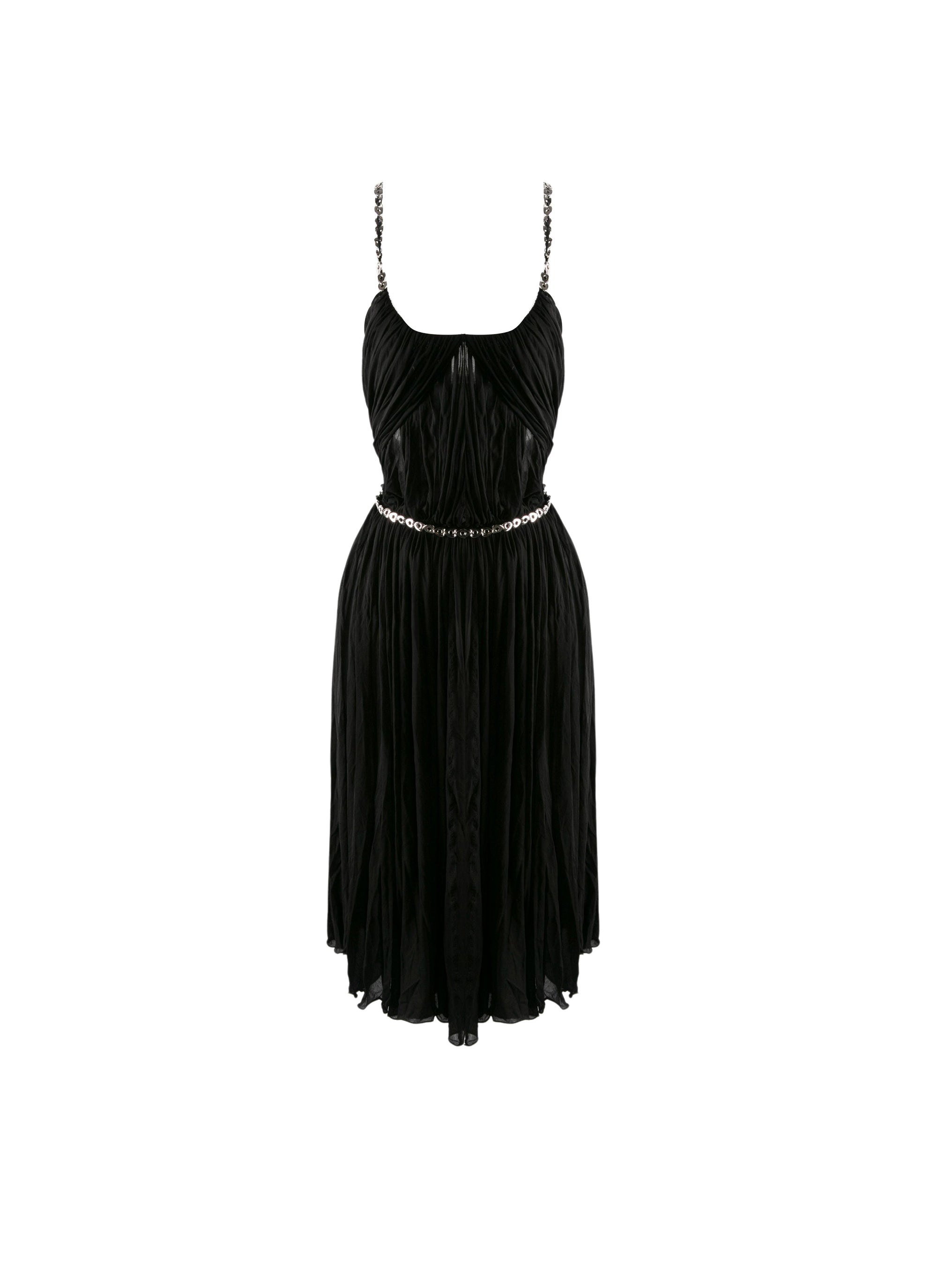 Pleated dress with cut-outs and chains - Black intense
