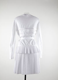 Robe plissée perforée à manches longues - Blanc intense