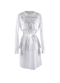Robe plissée perforée à manches longues - Blanc intense