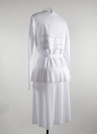 Robe plissée perforée à manches longues - Blanc optique