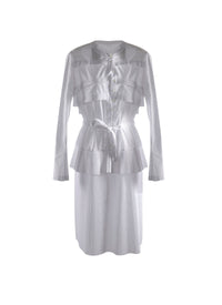 Robe plissée perforée à manches longues - Blanc optique
