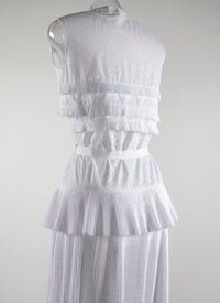 Perforated pleated sleeveless maxi dress - Optic White