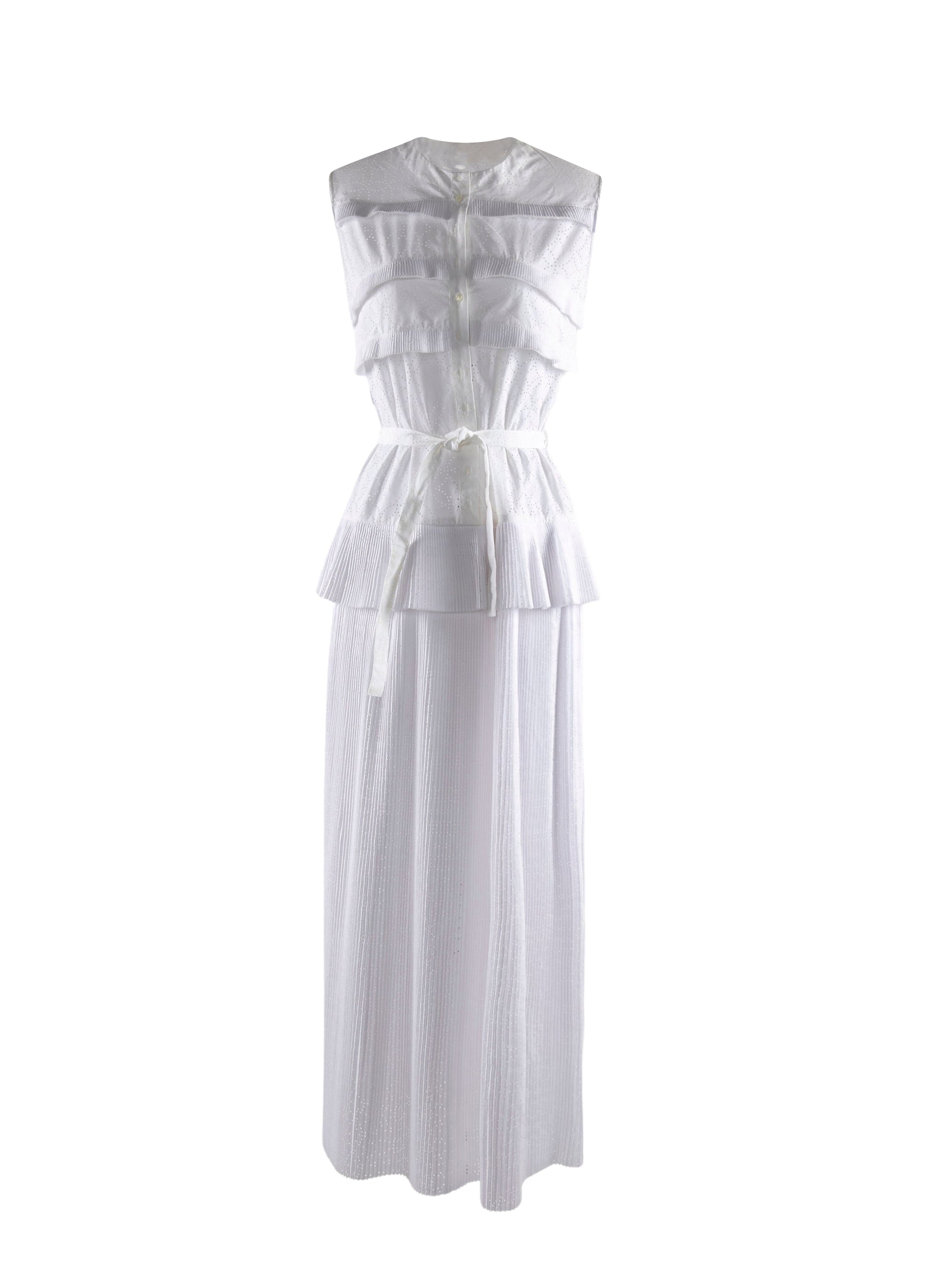 Perforated pleated sleeveless maxi dress - Optic White