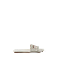 Mules en cuir détail ajouré - Blanc & Argent