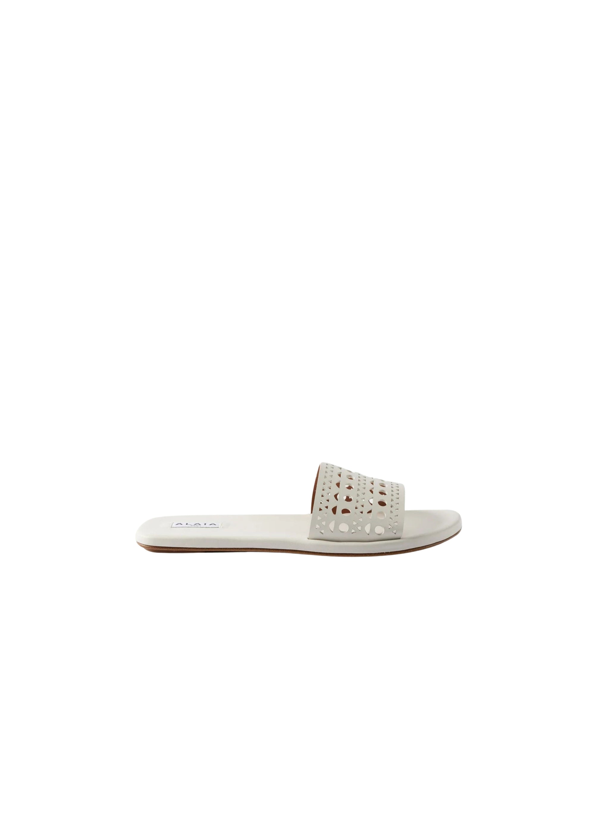 Mules en cuir détail ajouré - Blanc & Argent