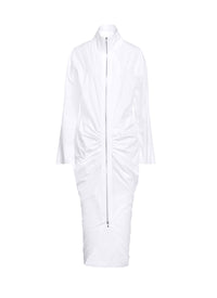 High-neck zipped and gathered dress - White
