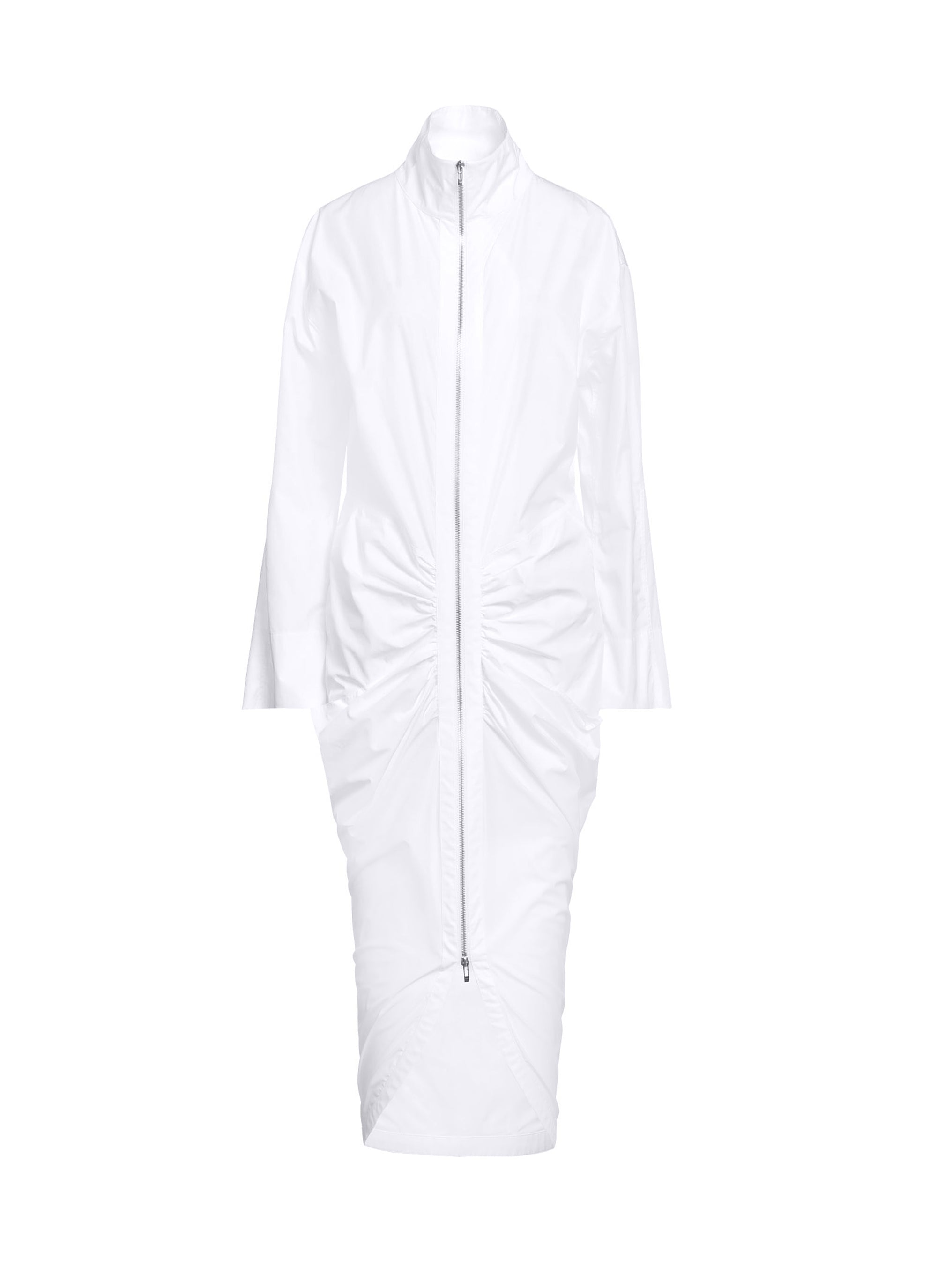 High-neck zipped and gathered dress - White