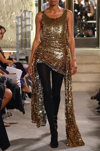 Robe courte à sequins bicolores - Or & Argent
