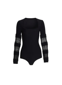 Fitted bodysuit with open square neck - Black