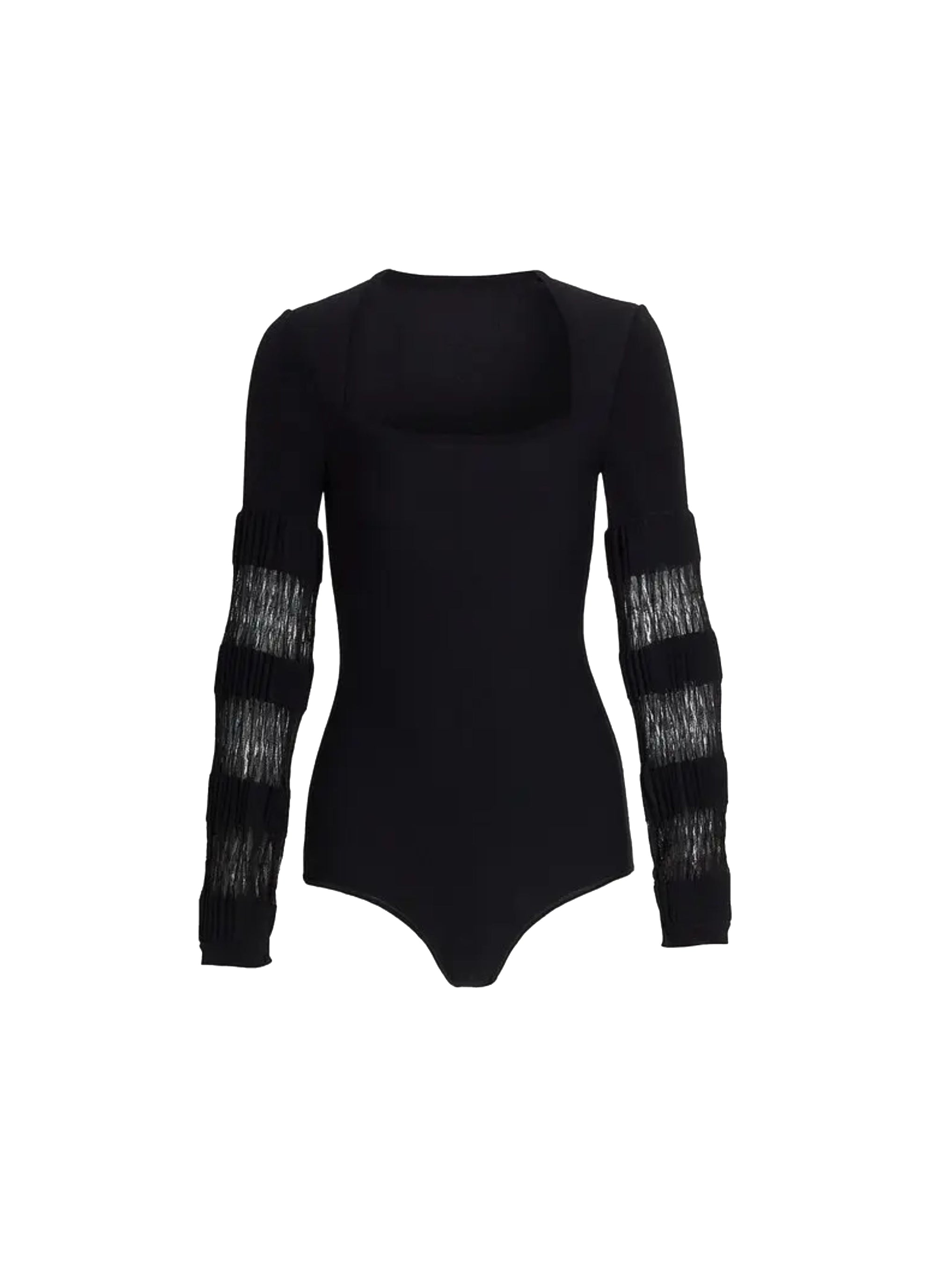 Fitted bodysuit with open square neck - Black