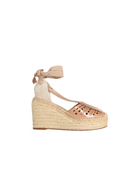 Openwork espadrilles with bow leather - Flesh