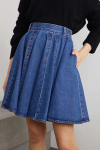 Pleated skater skirt in denim - Jeans Blue