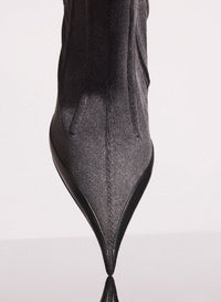 BI-COLOR BONED DENIM FANG 95 ANKLE BOOTS