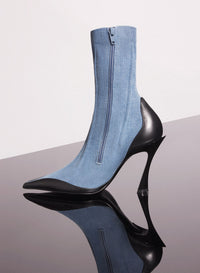 BI-COLOR BONED DENIM FANG 95 ANKLE BOOTS