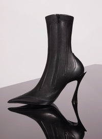 BLACK BONED LEATHER FANG 95 ANKLE BOOTS