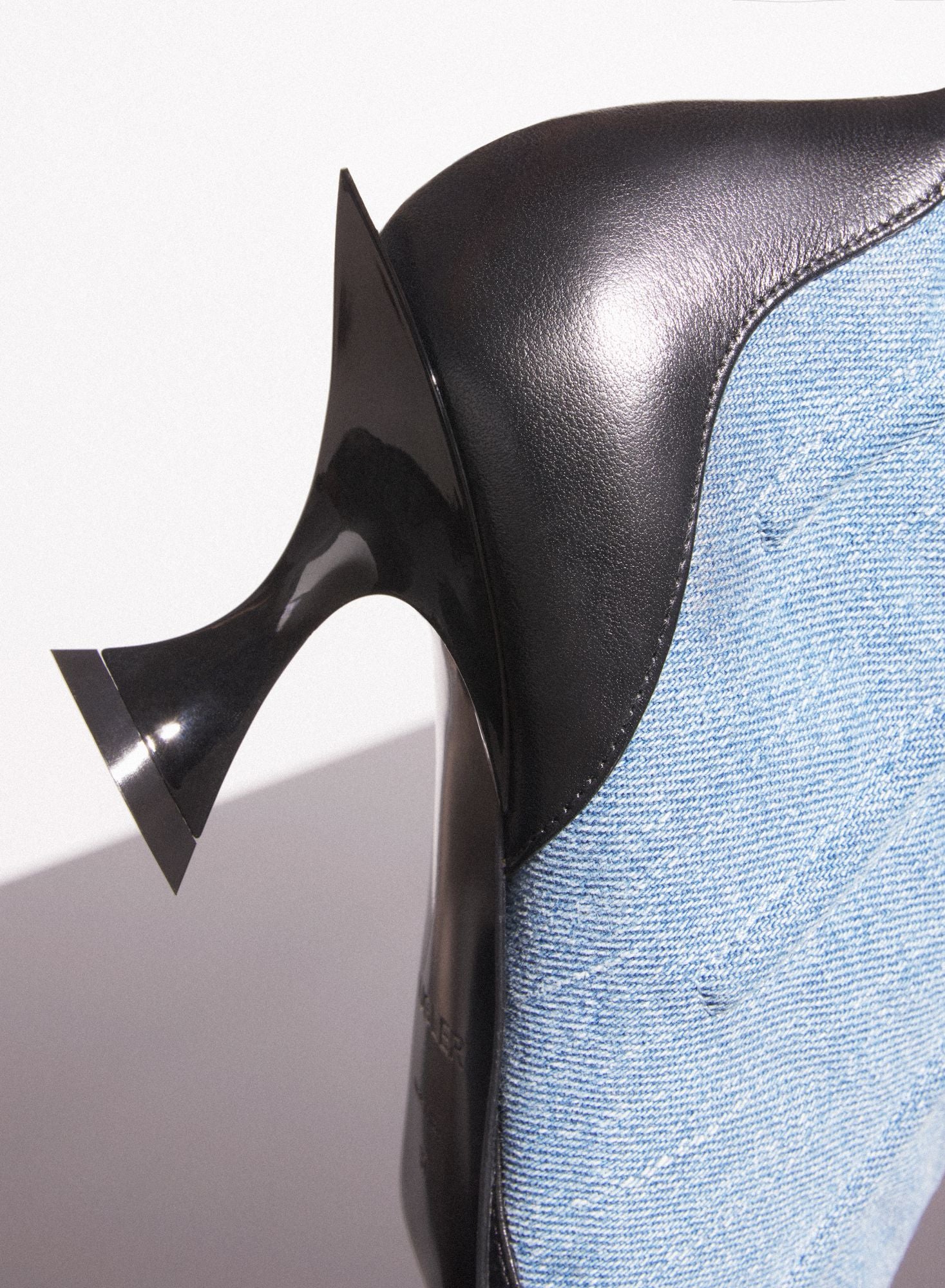 BLUE BONED DENIM FANG 55 ANKLE BOOTS