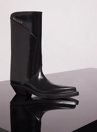 BLACK LEATHER SANTIAG BOOTS
