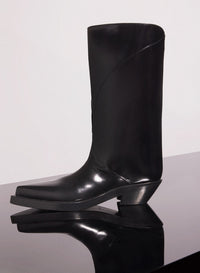 BLACK LEATHER SANTIAG BOOTS
