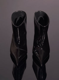 BLACK SHINY LEATHER PIERCING FANG 95 ANKLE BOOTS