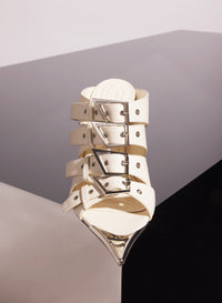 BLACK LEATHER BUCKLED FANG 95 SANDALS