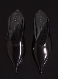 BLACK SHINY LEATHER FANG FLAT  MULES