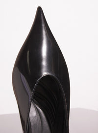 BLACK SHINY LEATHER FANG FLAT  MULES