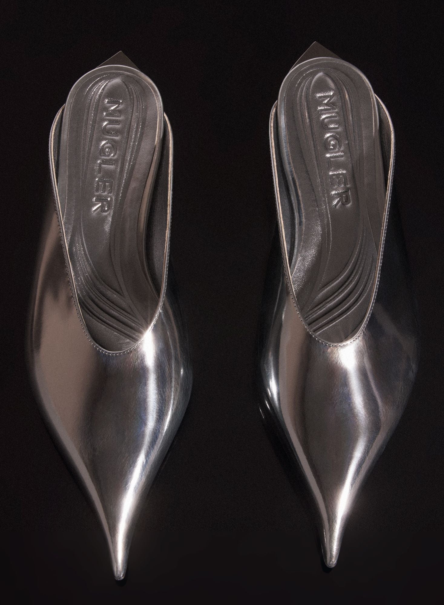 GUNMETAL LEATHER FANG FLAT MULES