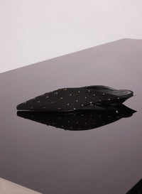 BLACK EMBELLISHED SUEDE FANG FLAT MULES