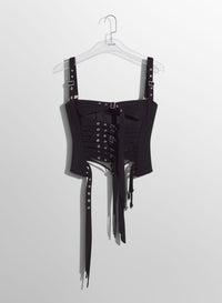 BLACK BUCKLED CORSET TOP