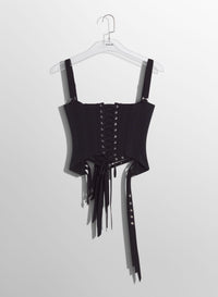 BLACK BUCKLED CORSET TOP