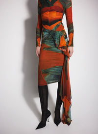 ARCHIVE PRINT RUCHED SKIRT