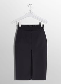 BLACK BUCKLED TAILORED SKIRT