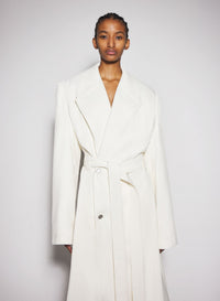 OFF-WHITE RIBBED BELTED COAT