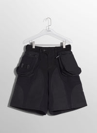 BLACK TECHNICAL FABRIC CARGO SHORTS