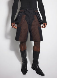 BLACK TECHNICAL FABRIC CARGO SHORTS