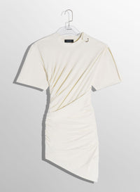 OFF-WHITE DRAPED PIERCED DAY DRESS
