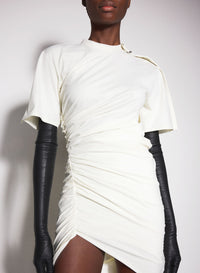 OFF-WHITE DRAPED PIERCED DAY DRESS