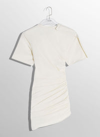 OFF-WHITE DRAPED PIERCED DAY DRESS