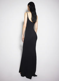 BLACK CREPE GOWN WITH METALLIC DETAIL