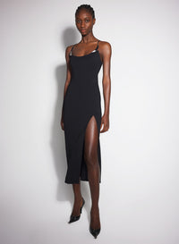 BLACK COCKTAIL DRESS WITH METALLIC DETAILS