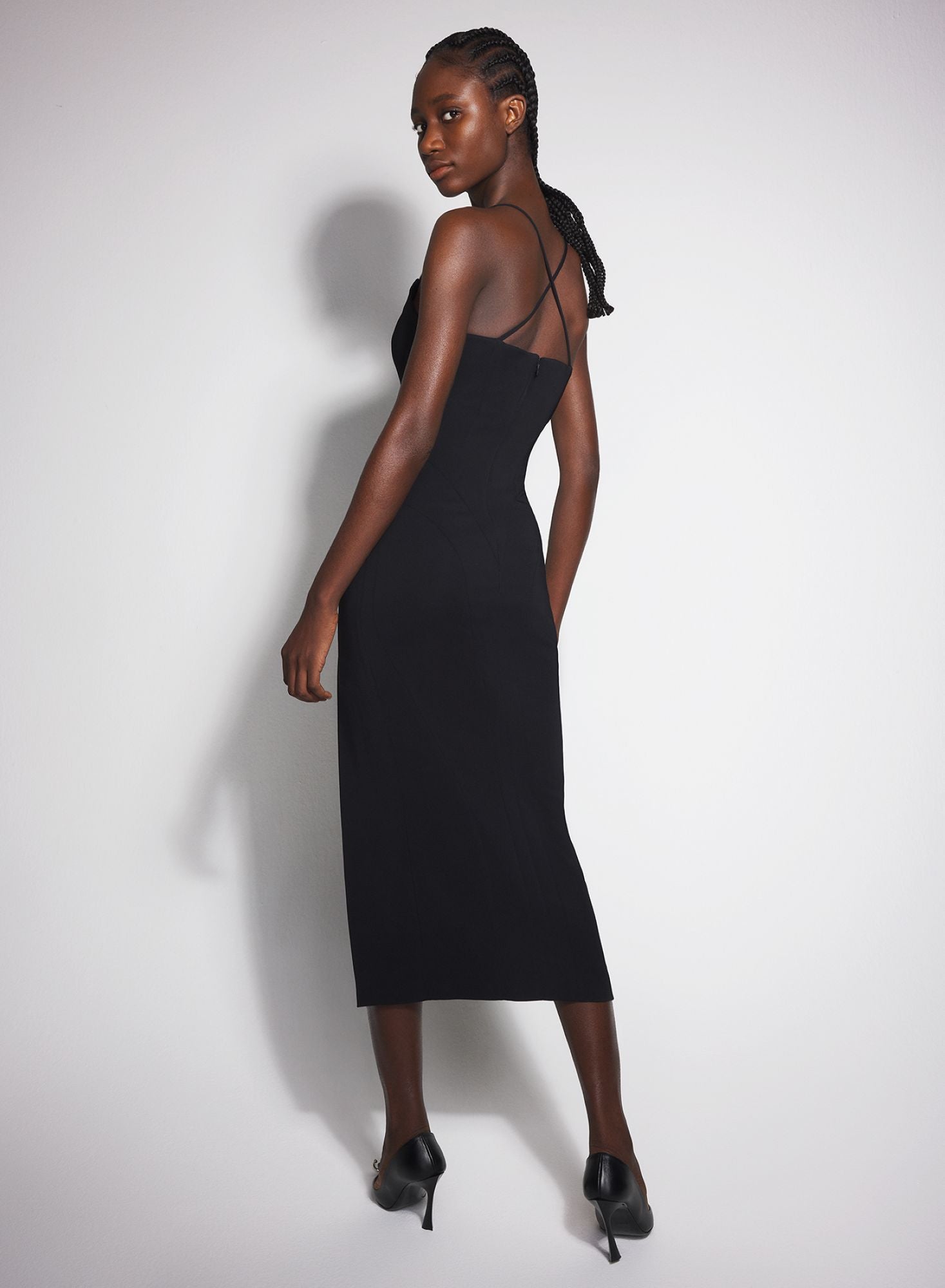 BLACK COCKTAIL DRESS WITH METALLIC DETAILS