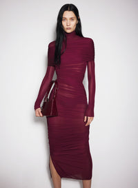 BLACK SHEER RUCHED DRESS