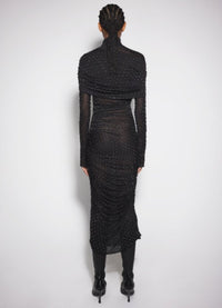 BLACK EMBELLISHED RUCHED DRESS