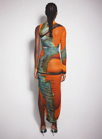 ARCHIVE PRINT ASYMMETRICAL MESH DRESS