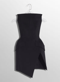 BLACK SLITTED TAILORED BUSTIER DRESS
